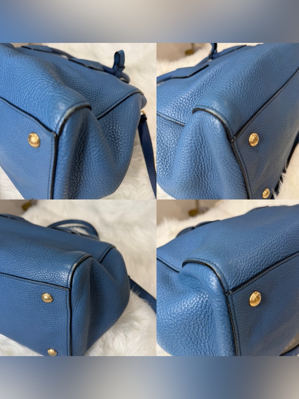 Prada Blue Pebbled Leather Two-Way Satchel Shoulder Bag - Picture 11 of 14
